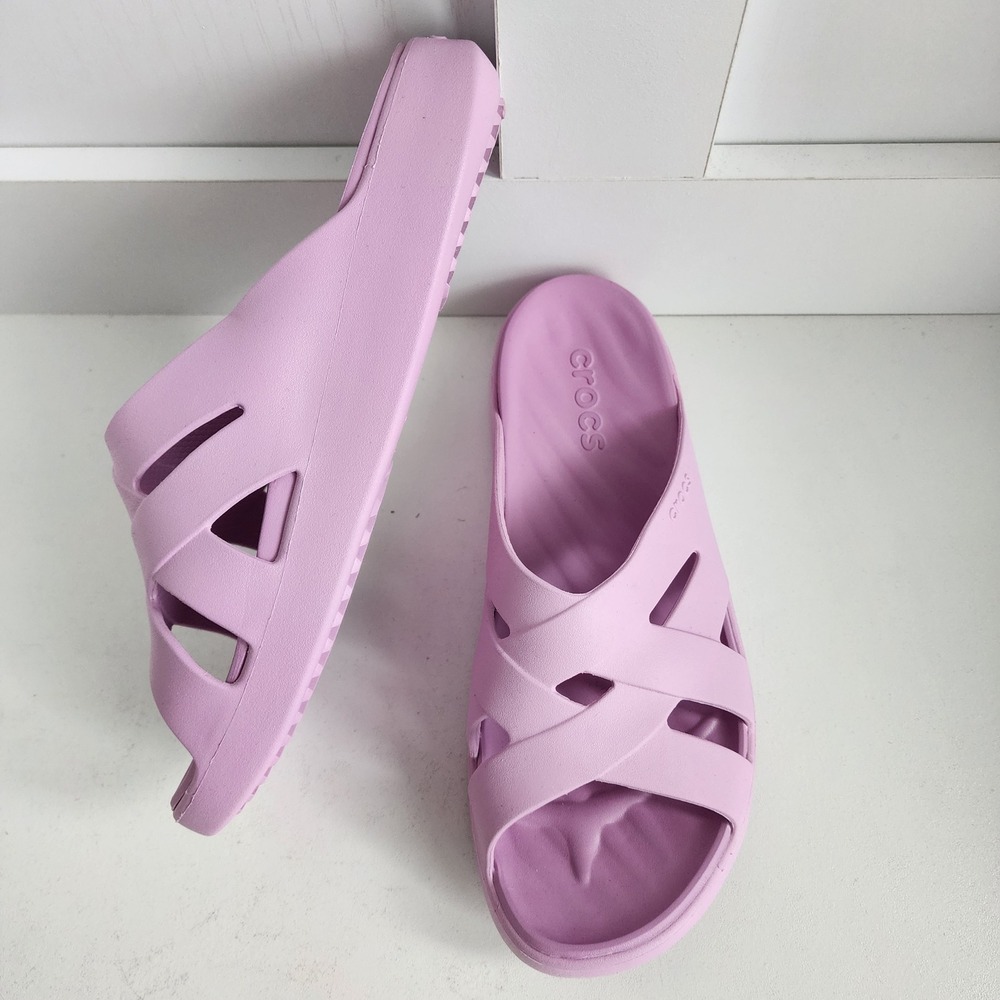 Crocs Getaway Weave Lilac Purple Platform Slide Sandals Womens Size 6 NEW - Picture 3 of 9